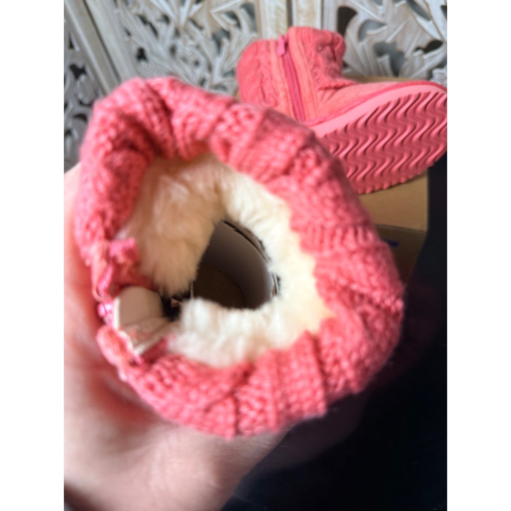 Liv Boots Kids Salmon Pink Cable Knit Shearling Lined Winter Boots LV889 Size S - Picture 7 of 10